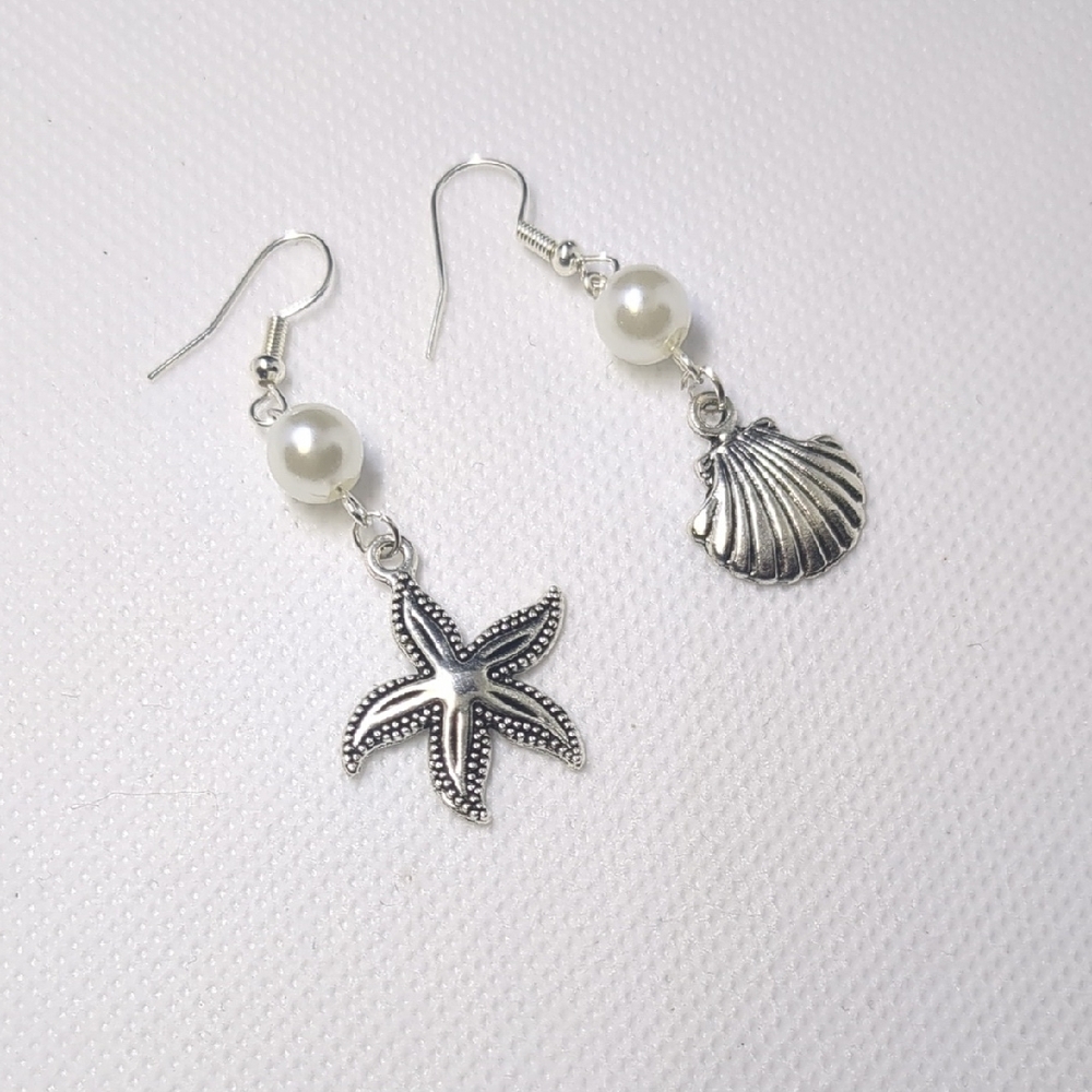 Silver Starfish and Shell Earrings